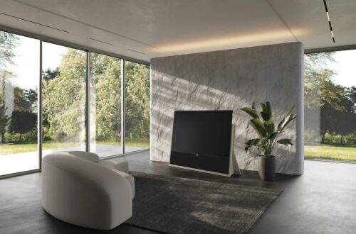 a modern living room with a flat screen tv